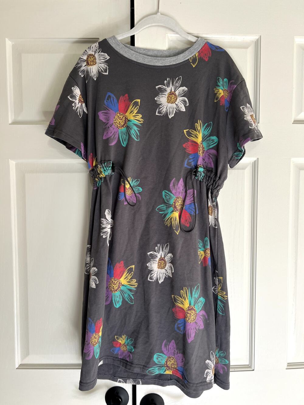 Uncle Frank Gray Drawstring Flower T-shirt dress 100% cotton